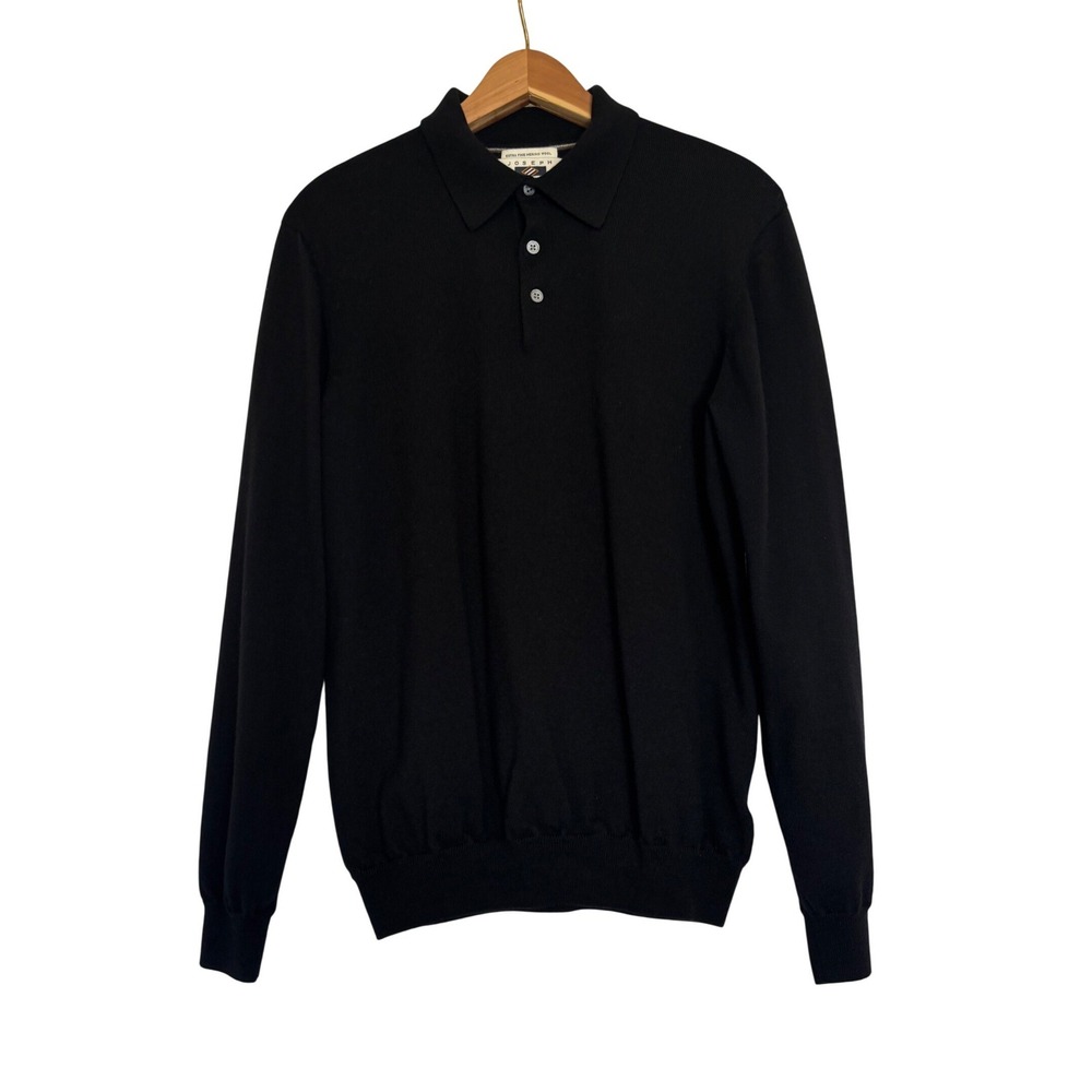 Joseph Abboud Mens XL Black Extra Fine Merino Wool Long Sleeve Polo Sweater Knit